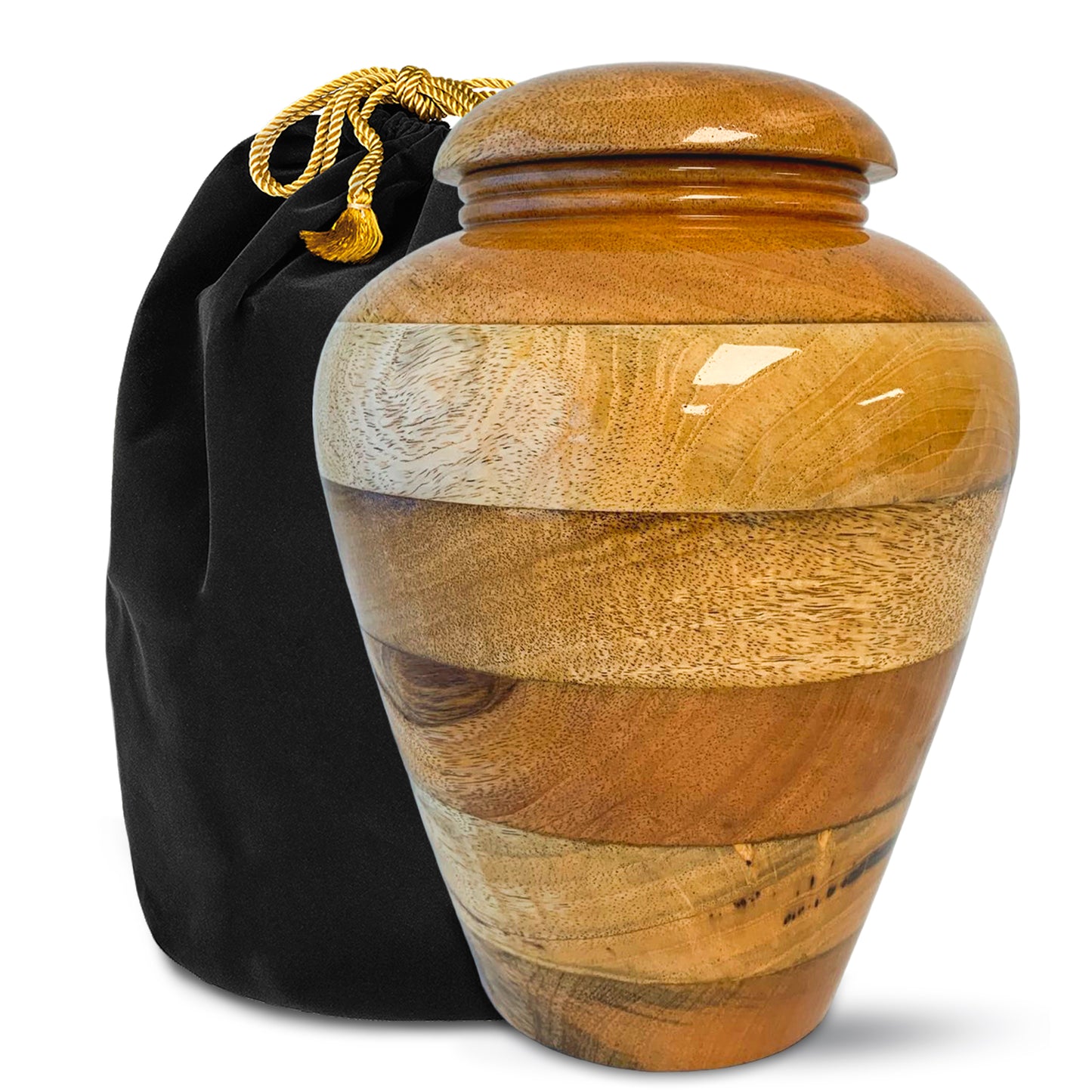 Wooden Legacy Cremation Urn for Human Ashes, Large with Velvet Bag