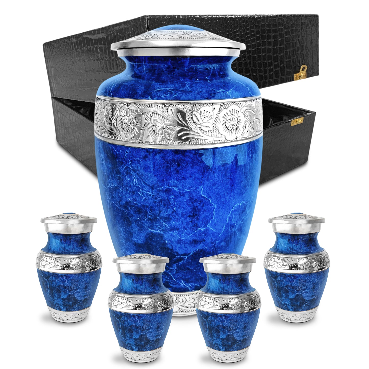 Blue Marble Adult with 4 Keepsakes Cremation Urn for Human Ashes